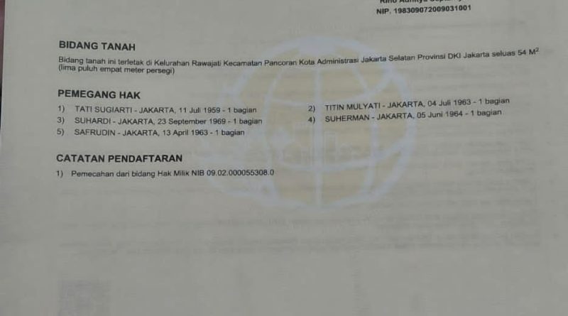 PEMBERITAHUAN KEHILANGAN DOKUMEN SERTIFIKAT TANAH